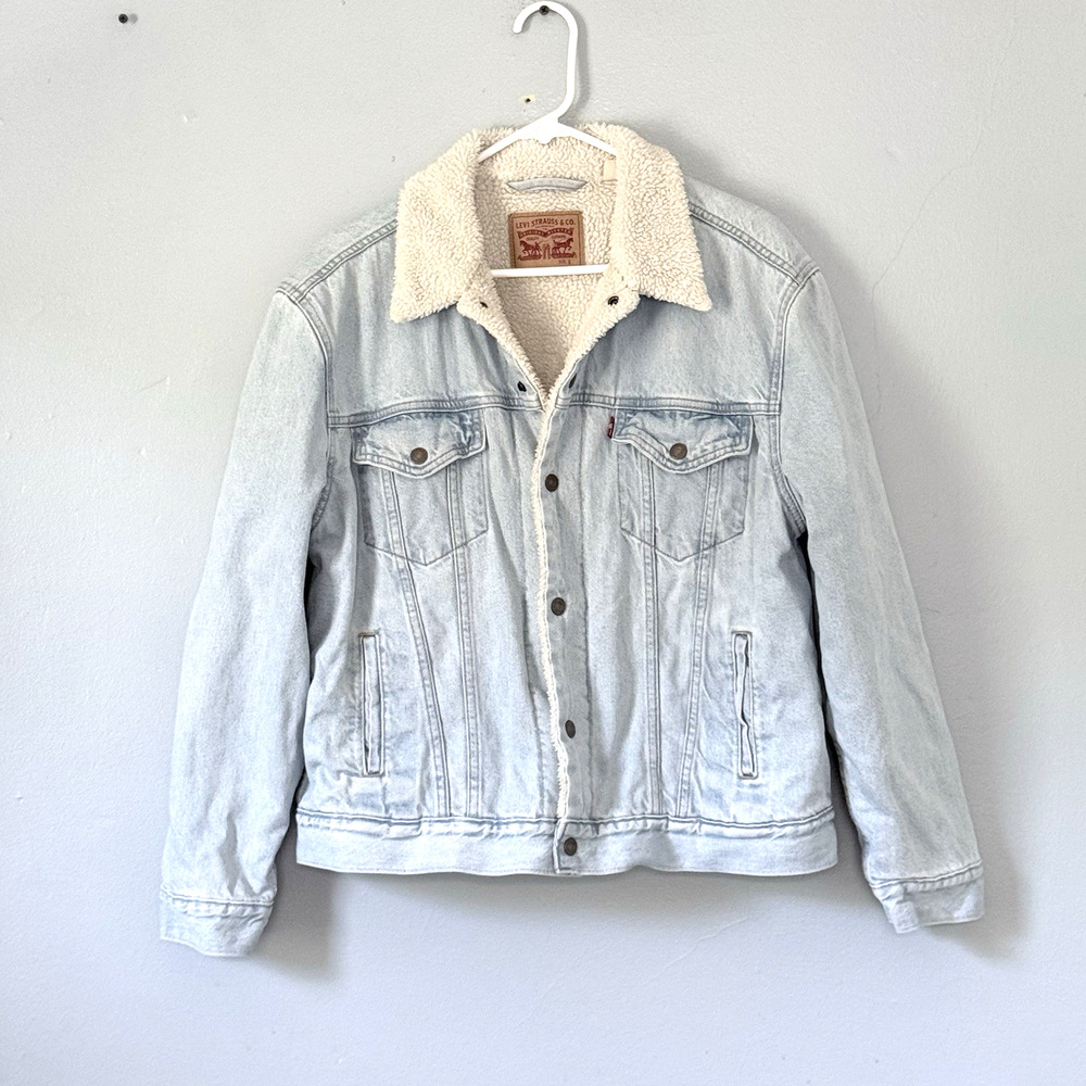 Levis Denim Jacket Womens Large Light Wash Ex-Boyfriend Sherpa Trucker Classic